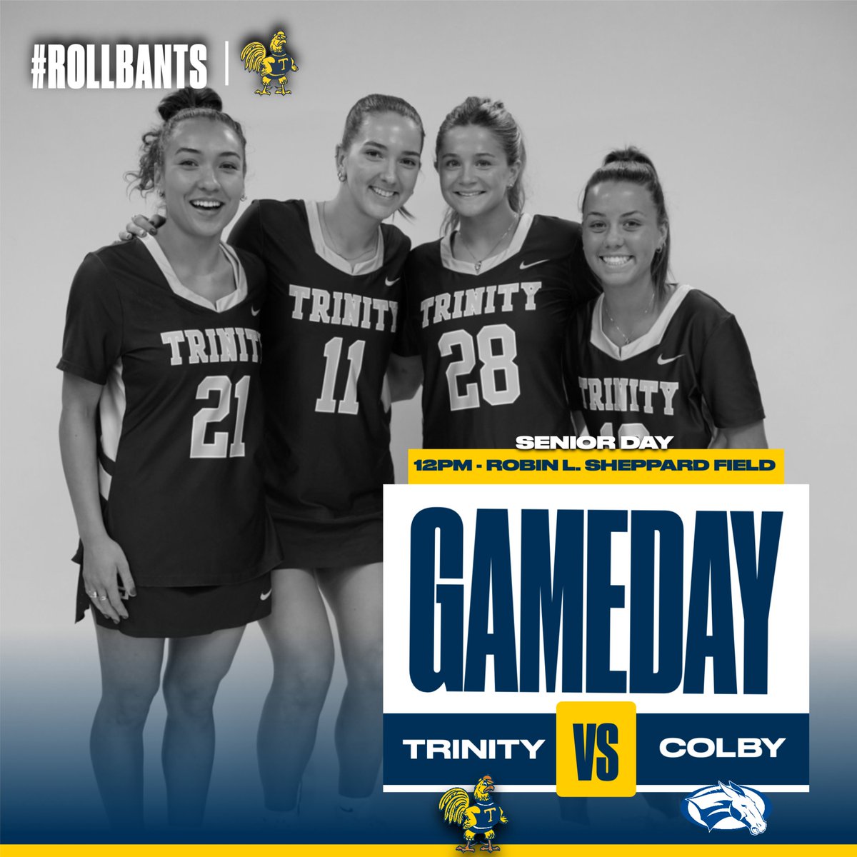 W🥍| Trinity College Women's Lacrosse will honor their seniors following their NESCAC meeting against the Visiting Colby College Mules at 12PM #RollBants🐓 🆚 @themules 📍 Sheppard Field ⏰ 12:00PM 📊 bantamsports.com/sidearmstats/w… 📺 nsnsports.net/colleges/trini…