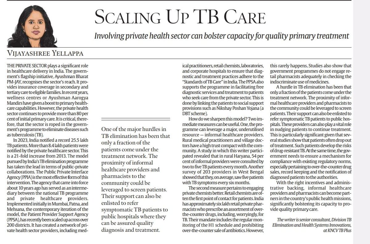 My editorial on scaling up TB care by leveraging the primary care providers' presence in the community indianexpress.com/article/opinio… @psinhealth @StopTB @tb_ppm @IdefeatTb @TheUnion_USEA @KNCVTBPlus @WHO