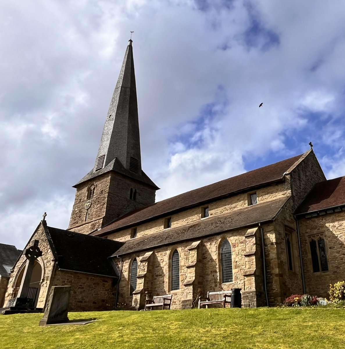 The church of St Mary the Virgin, Cleobury Mortimer, Shropshire. The wonderful slightly leaning spire is C14 on a C12 base. An eye catching landmark clearly visible as you approach, especially from the direction of Clee Hill. #steeplesaturday