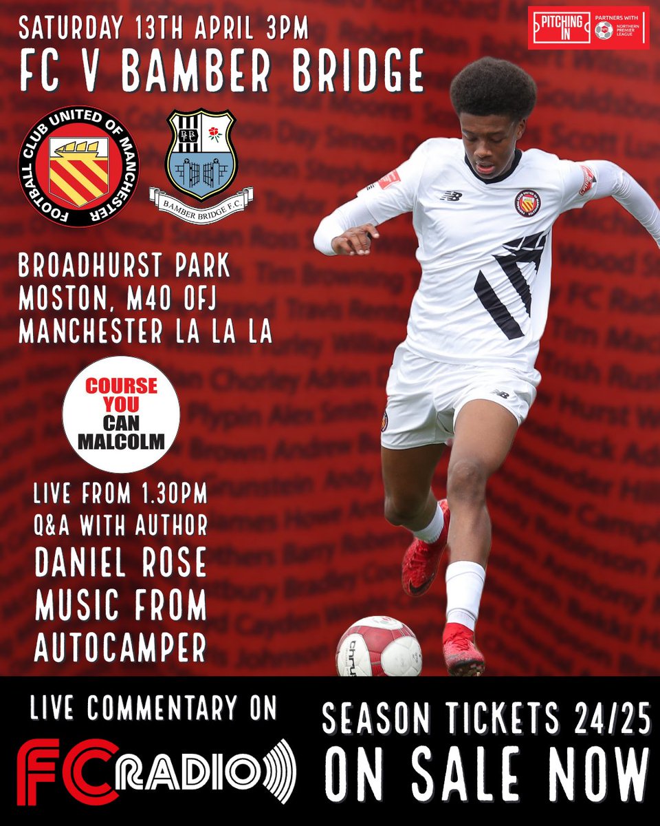 ⚽ Bring on United v @BamberBridgeFC We've got a packed matchday once more starting with @malcolmses then a compelling fixture then a race night! 🕒 gates 1pm, KO 3pm 🎸 Malcolms from 1.30 🏇 Races 7pm Details⤵️ fc-utd.co.uk/news-story/mat… Get yourself to that... 🟥🟥⬜⬛⬜🟥🟥