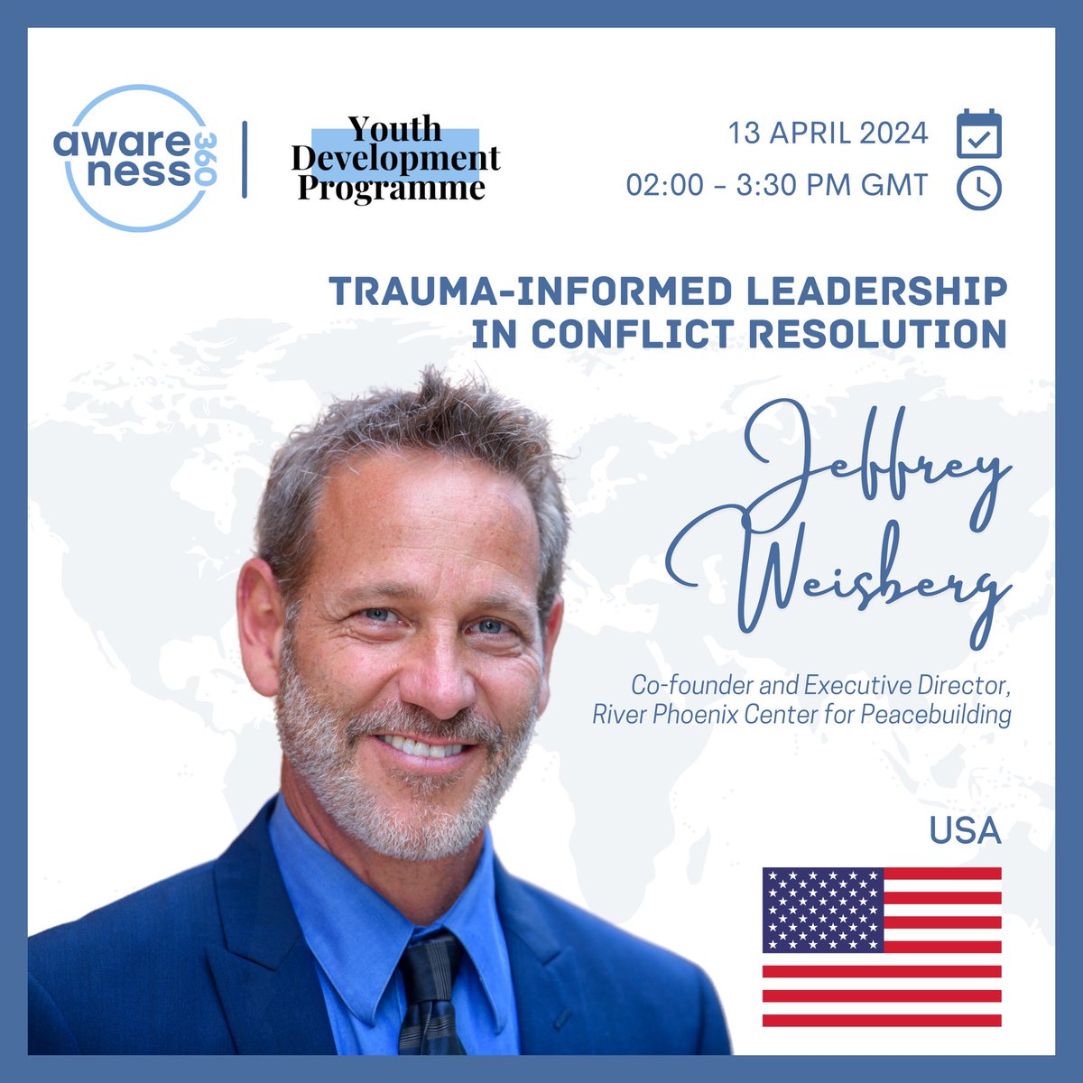 🕊️Join us for the 6th session of our Youth Development Programme on Trauma-Informed Leadership in Conflict Resolution with Jeffrey Weisberg, co-founder of the River Phoenix Center for Peacebuilding.

#YouthDevelopment #Peacebuilding #Conflict