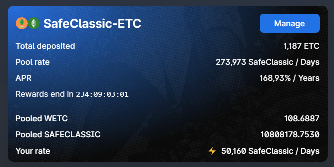 Join #SafeClassic farming on @EtcHebeBlock APR: 168% Rewards end in: 234 days Total deposited: 1,187 $ETC #ETCArmy #ETC $ETC #EthereumClassic #SafeClassic #NFT