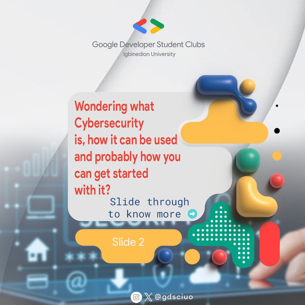 gdsciuo's tweet photo. There's a lot to get and learn in the field of Cybersecurity. Want to get into Cybersecurity and own it as a skill, profession or career, Join the Google Developer Student Club, Igbinedion University Cybersecurity Workspace to get started

https://t.co/bYukfNz9mn https://t.co/anrYCMQoEb