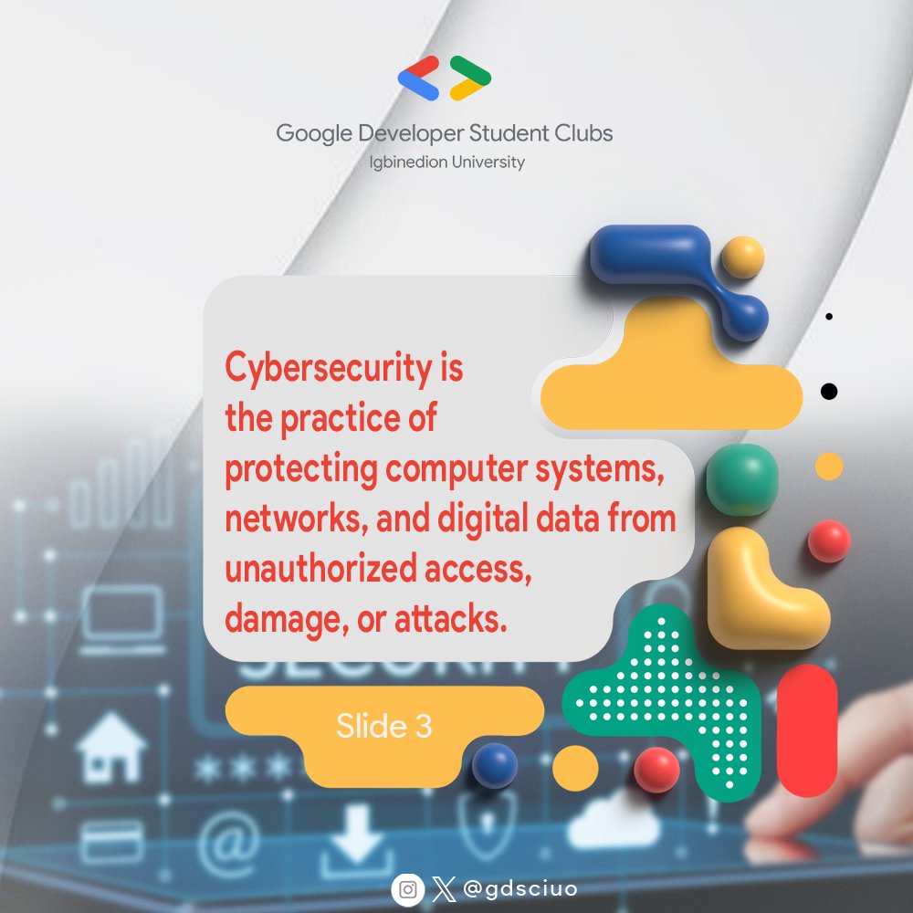 gdsciuo's tweet photo. There's a lot to get and learn in the field of Cybersecurity. Want to get into Cybersecurity and own it as a skill, profession or career, Join the Google Developer Student Club, Igbinedion University Cybersecurity Workspace to get started

https://t.co/bYukfNz9mn https://t.co/anrYCMQoEb
