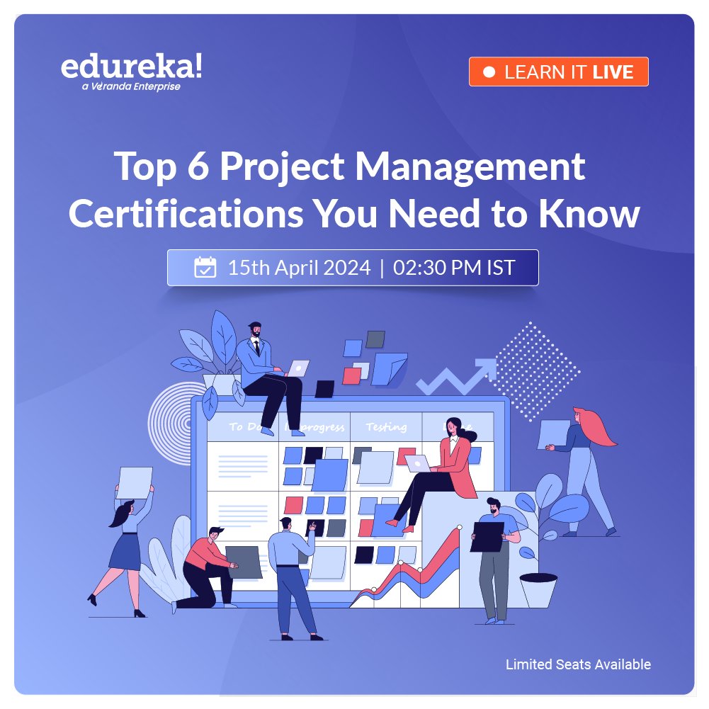 Join Edureka's FREE #Webinar on 'Top 6 #ProjectManagement Certifications You Need to Know' and discover the key certifications shaping the industry in 2024.- tinyurl.com/mr2ehu55
:
#Edureka #RidiculouslyCommitted #LearnWithEdureka #Upskilling #Onlinelearning  #Certifications