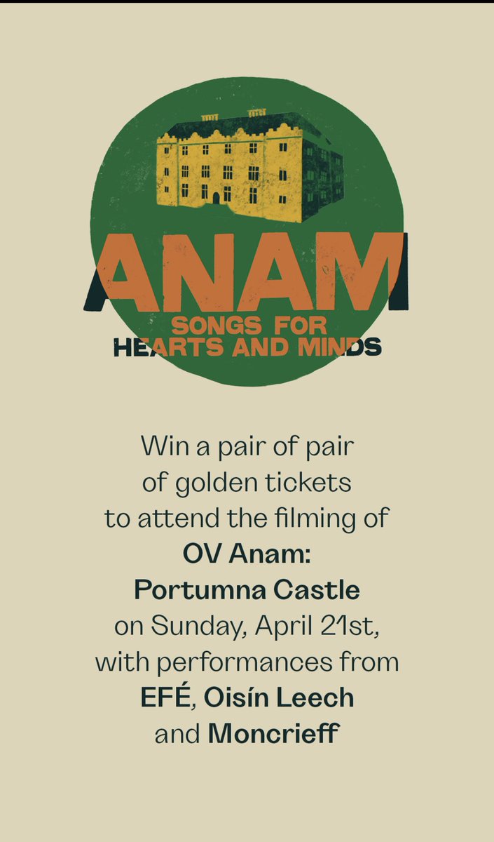 Good morning! Join me on @rte2xm from 10am where @OtherVoicesLive total sweetheart @mollyk_ing_ is joining me to talk all things Anam x I’ve a pair of golden tix to filming in PORTUMNA Castle to be won! rte.ie/radio/2xm/the-…