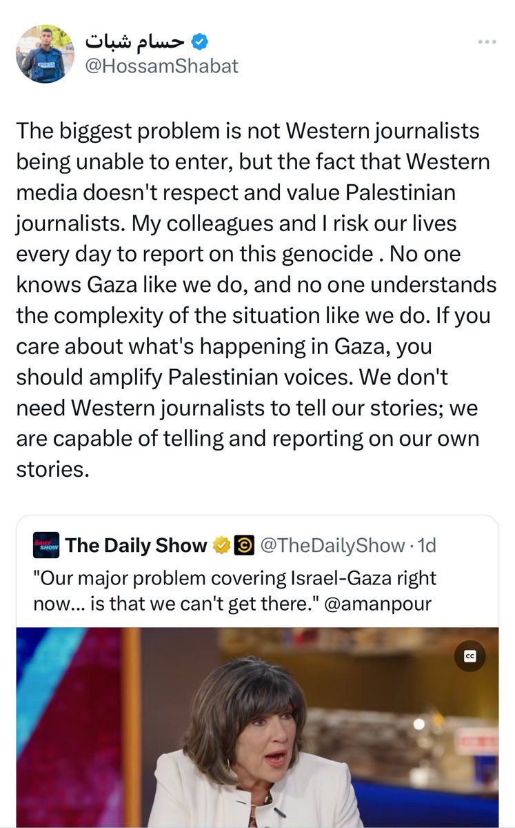 Every single word of this is accurate and a lot of us Palestinian journalists have to go the extra mile to prove our trustworthiness, worthiness and capability to tell our own stories.