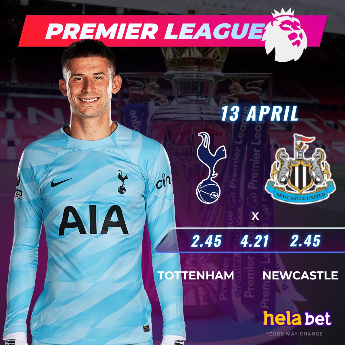 🇬🇧 EPL ⚽ #Tottenham vs #Newcastle 👉 Tottenham are unbeaten in 5 of their last 7 away matches against Newcastle Who will win this match? 👍Place a bet in #Helabet 👉 cutt.ly/UwY8h1uG #epl #premierleague #betting #sport