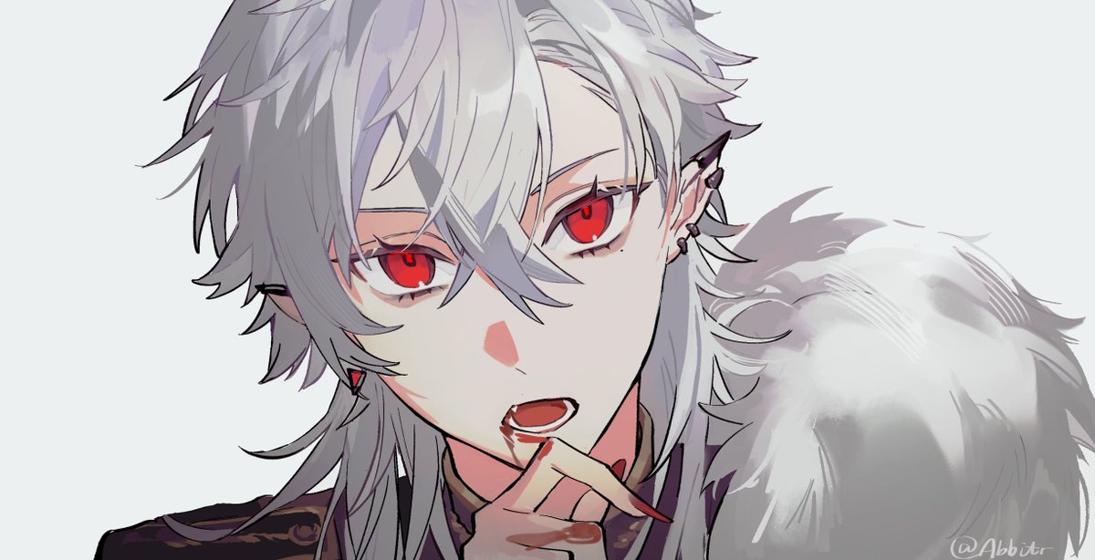 kuzuha (nijisanji) solo looking at viewer open mouth simple background white background 1boy red eyes  illustration images