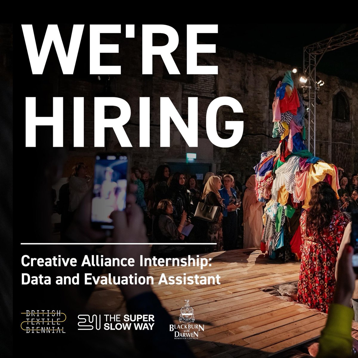📢 OPPORTUNITY:  As part of the Blackburn Creative Alliance @TextileBiennial &amp; @Superslowway are offering a 12 month paid internship: Data &amp; Evaluation Assistant

Full job description &amp; application process: britishtextilebiennial.co.uk/news/were-hiri… 🔗

❗️Application Deadline: 9am Friday 3rd May.
