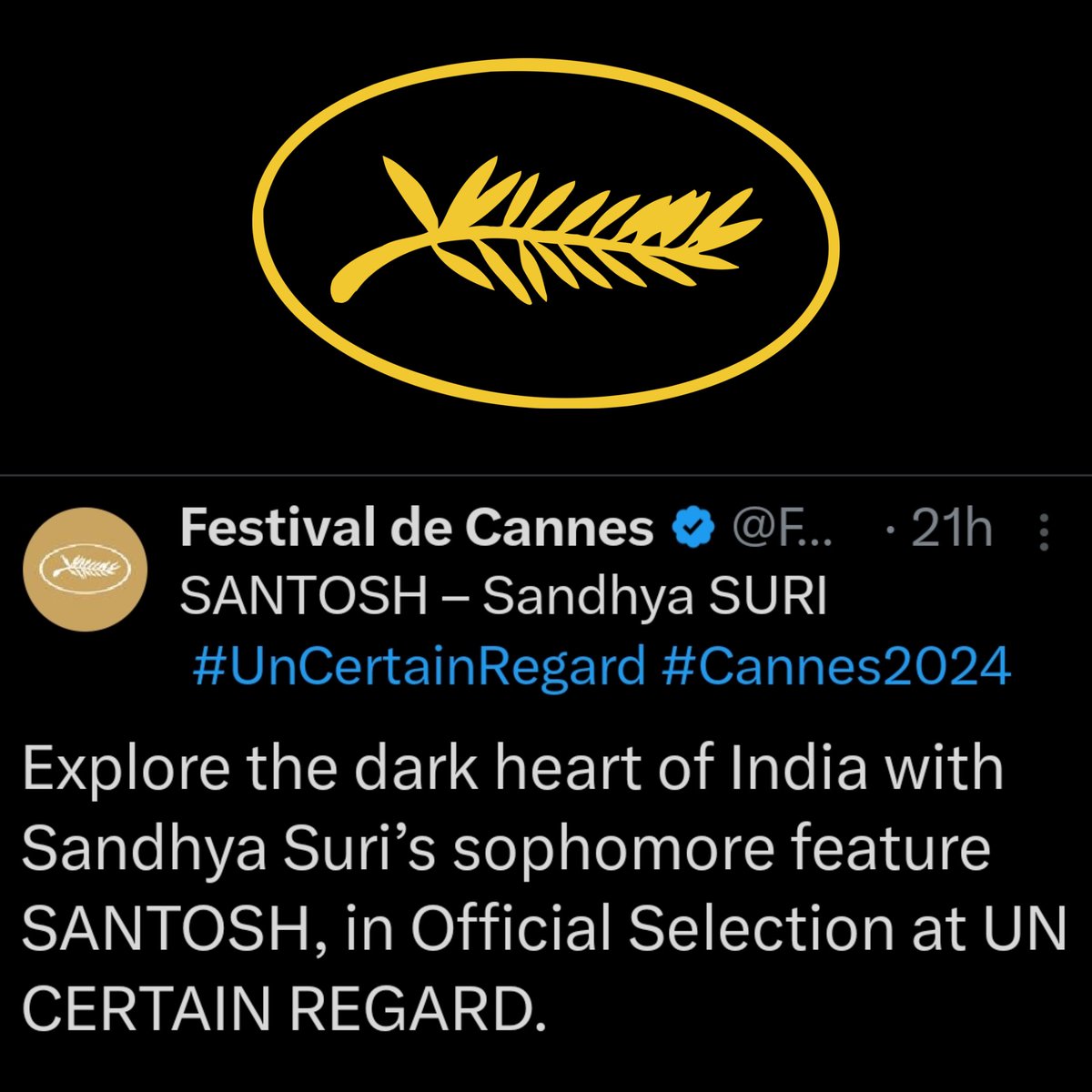 Honoured to be part of it 🙏🏻🙂 #Santosh #SandhyaSuri @shahanagoswami @sunita_rajwar #GoodChaos @hautetcourt @Lionfishfilmsltd @razorfilmproduktion #BBCFilm @britishfilminstitute @amcalexx @suitablepictures #UCR #UnCertainRegard @FestivalDeCannes #Cannes2024