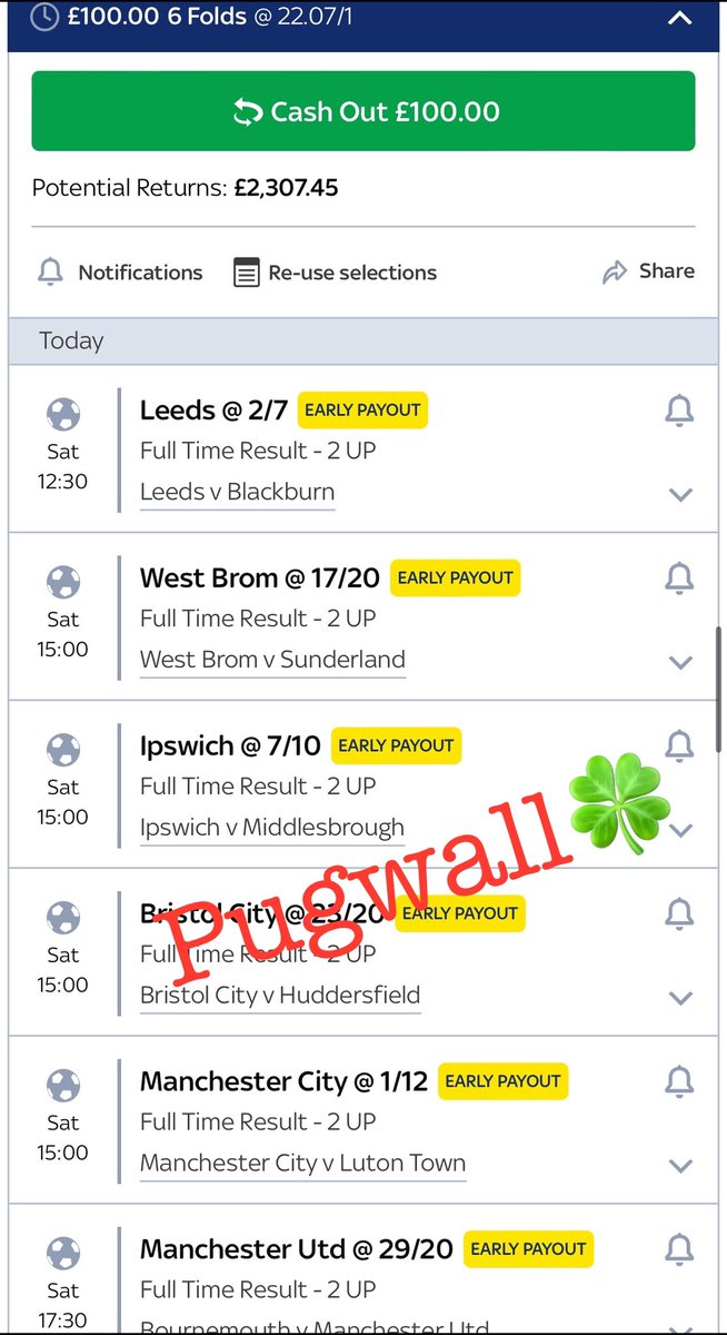 CASH GIVEAWAY!!!!!! If our acca lands someone gets £307.45 sent to there bank in the morning!!!! SIMPLY FOLLOW &amp; RETWEET! 🍀