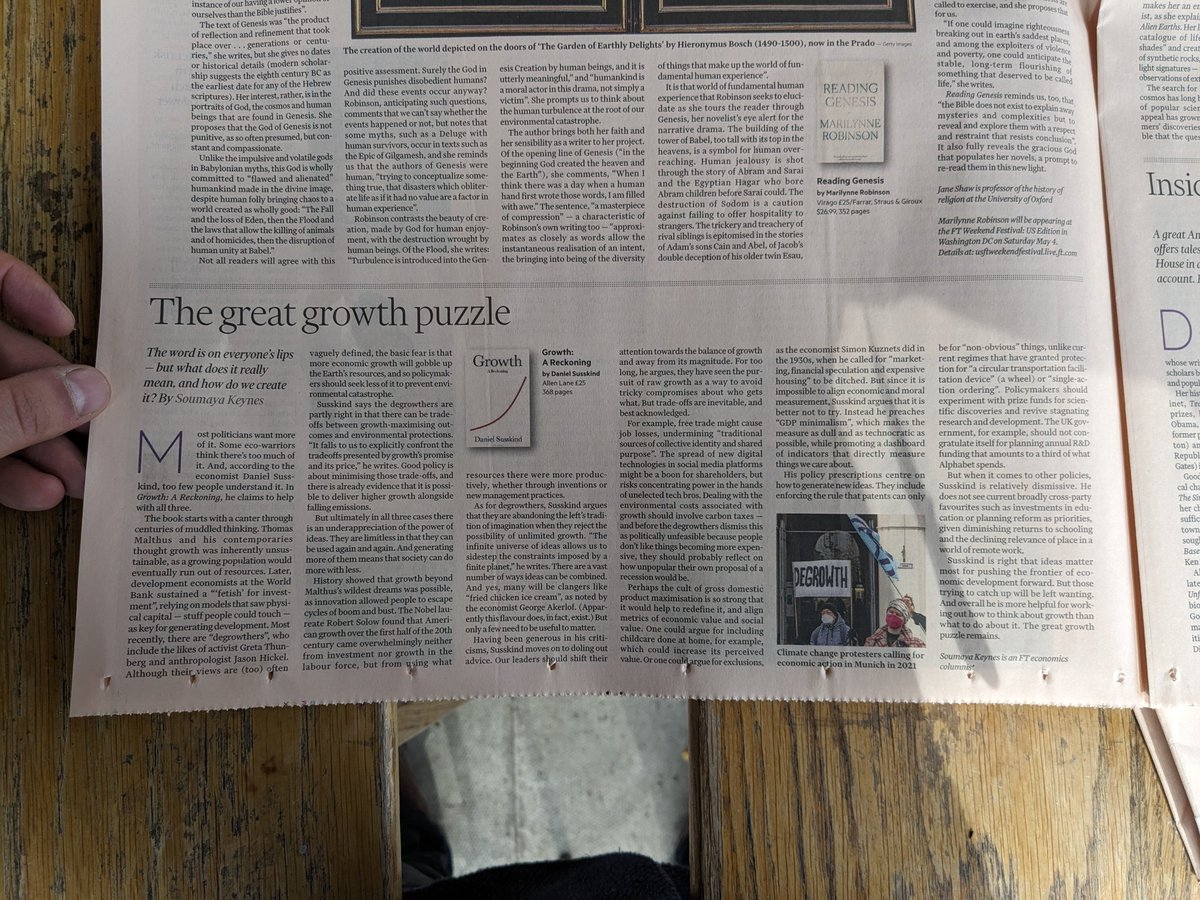 Nice to have a review of 'Growth: A Reckoning' in the @FT this morning. Thank you, @SoumayaKeynes.