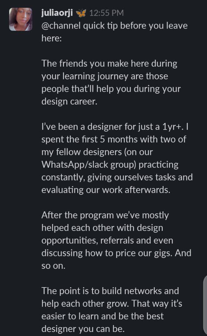 iamvictttoria's tweet photo. My own RTStory started right here. When @juliaorji posted this on Slack at Zuri Training 2021. This birthed @RoadTrippersCo
Thank you @juliaorji for being such an inspiration #MyRTStory #RTis3 https://t.co/ayfnwDtl3F
