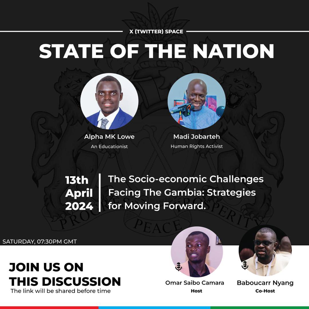 Join the conversation on the state of the Nation! Pertinent issues including the Gambia ferry services will be discussed 

x.com/i/spaces/1ynJO…