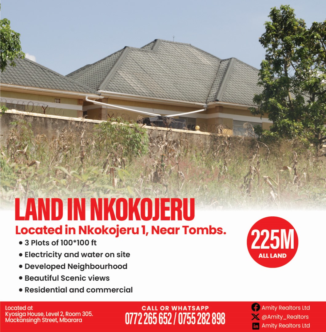 3 plots of 100*100ft located in Nkokonjeru, near 'The Tombs'. All the 3 plots combined goes for 225M Ugx Water & electricity on site. With a developed neighbourhood, good for both commercial & residential endeavours. Interested or know someone who might be interested? Find us in…