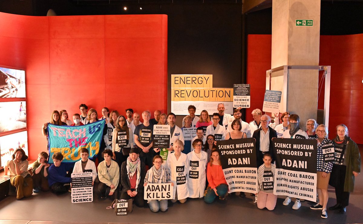 Overnight occupation of part of London’s Science Museum by XR continues in protest at its acceptance of sponsorship from the Adani coal firm