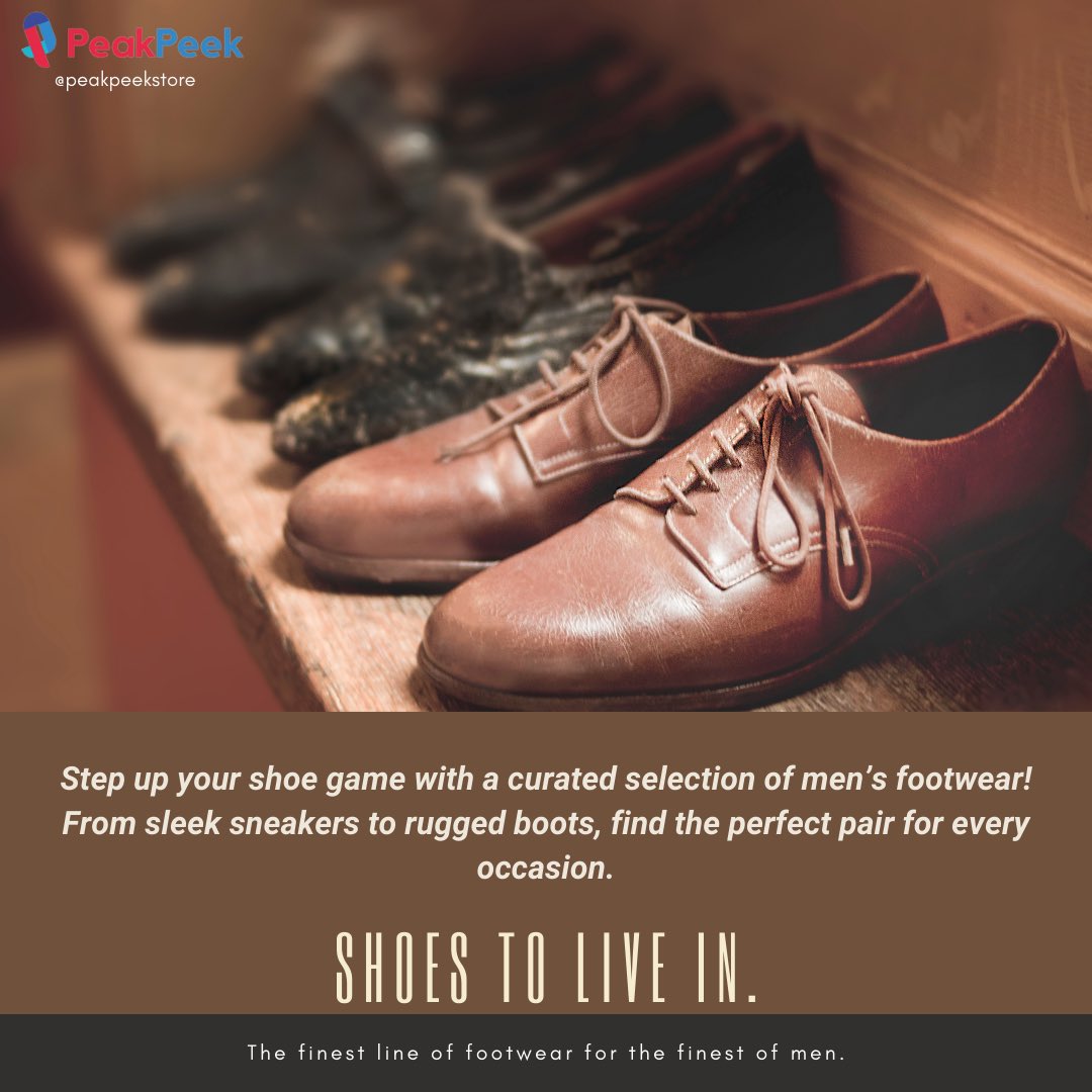 Elevate your look from the ground up. Shop men’s shoe collections today!
.
.
.
Follow for more: @peakpeekstore 
.
.
.
#tagethernet #ravenspirit #peakpeekstore #MensShoes #FootwearFashion #ShoeGameStrong #StylishMen #ShopNow