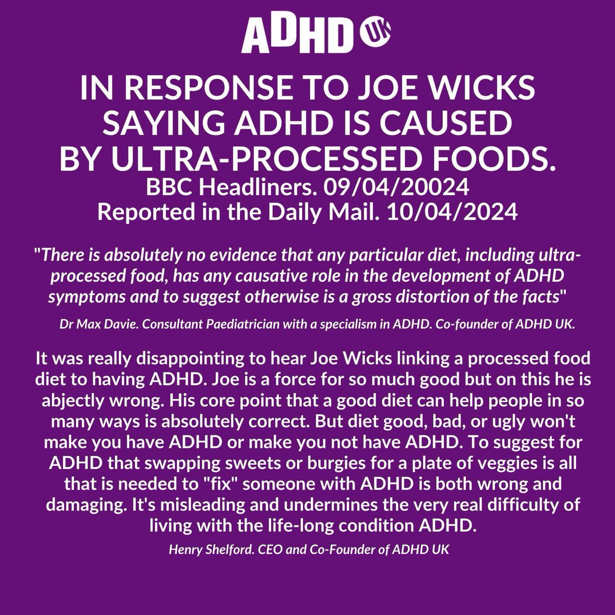 #ADHD What on earth possessed Joe Wicks to make such ill informed comments about a link between ADHD and UHPF - he does much good but sadly not on this occasion…😪