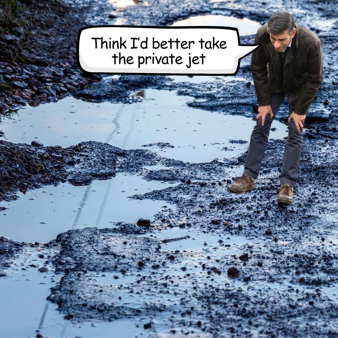 UKLabour's tweet photo. Under Rishi Sunak, there are over a million potholes in the UK. https://t.co/Nv5qMIpaWJ