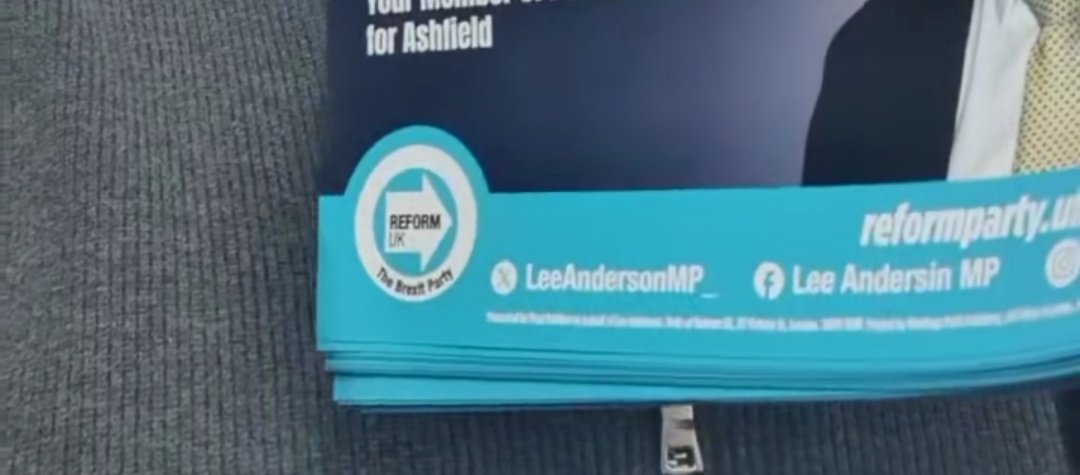 The incompetent march of Reform UK continues. This time they've managed to misspell the name of Lee Anderson, their one MP, on his own campaign literature.