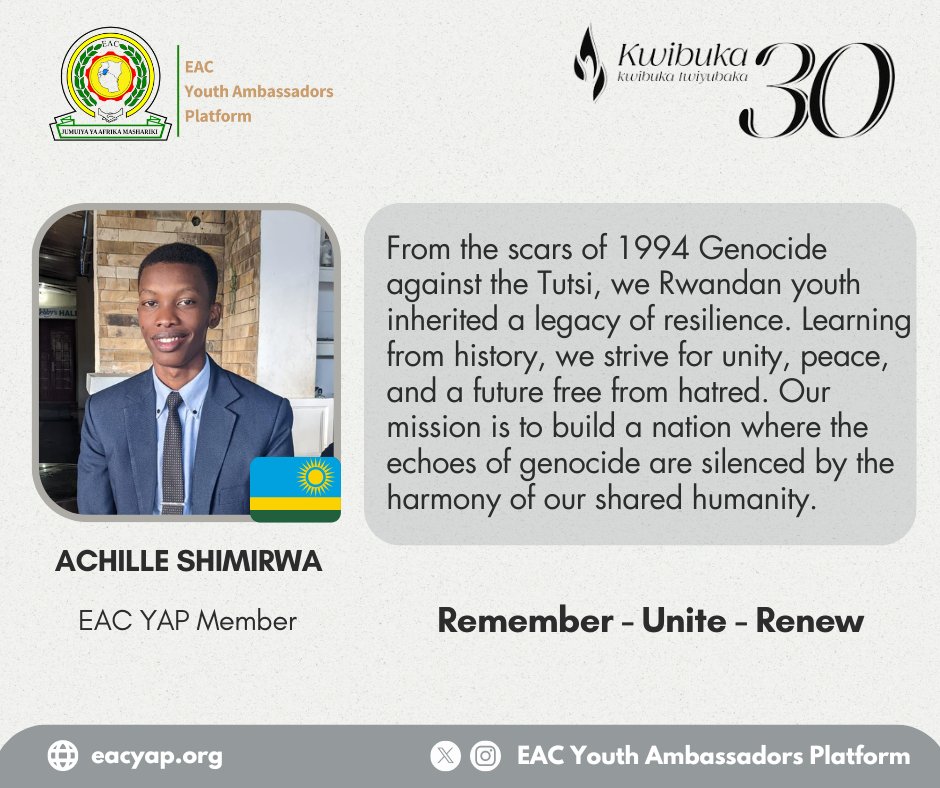 Achille Shimirwa, The EAC Youth Ambassadors Platform member 🇷🇼 #Kwibuka30