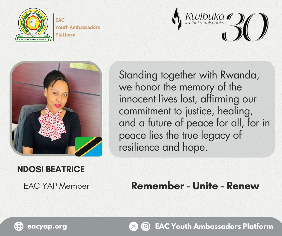 Ndosi Beatrice, - The EAC Youth Ambassadors Platform member 🇹🇿 #Kwibuka30
