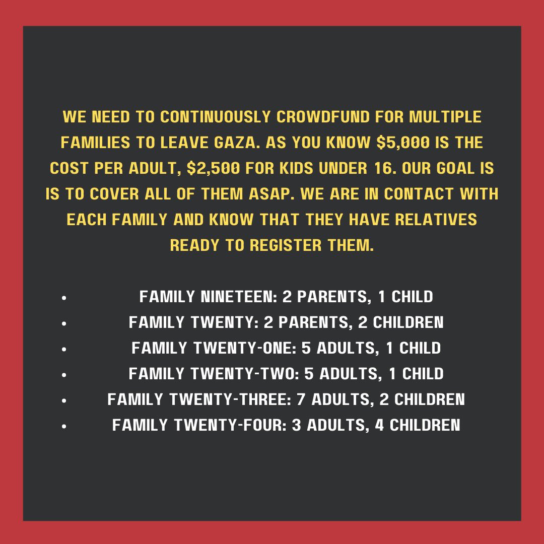 ‼️🚨 27 CASES WE ARE WORKING ON 🚨‼️ all the efforts we have been working towards are compiled in the linktree in my bio (deestracted). this post contains as many details as we can share about the families we are working on evacuating, including our own and our friends’. +