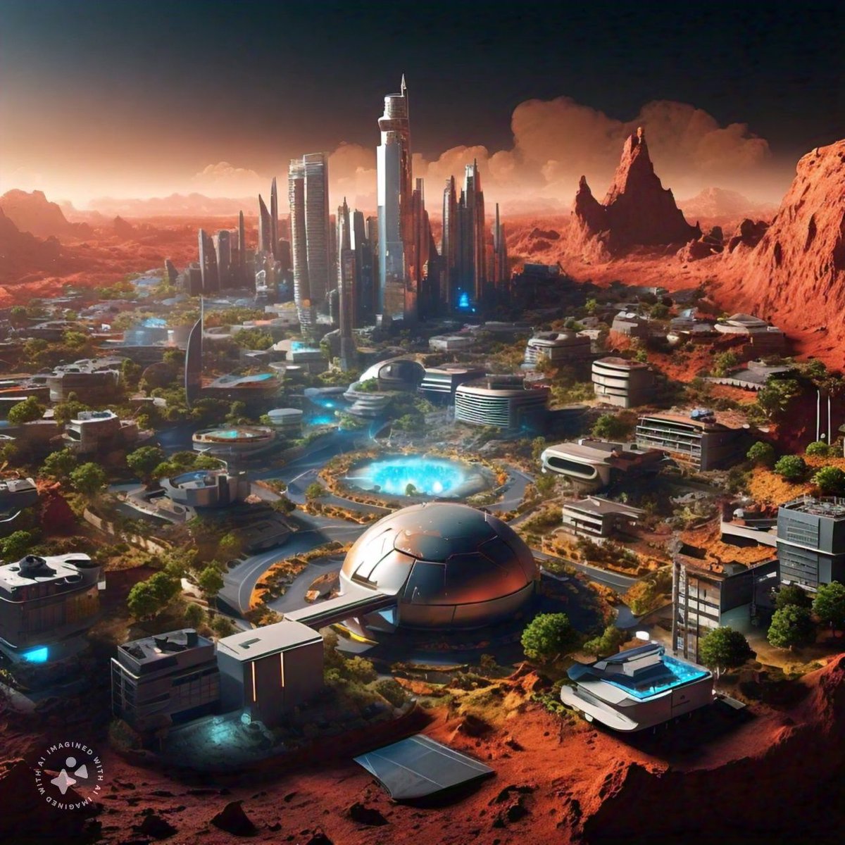 A terraformed mars with bustling cityscapes. . #ai #MetaAI #mars #ArtificialInteligence #imagine