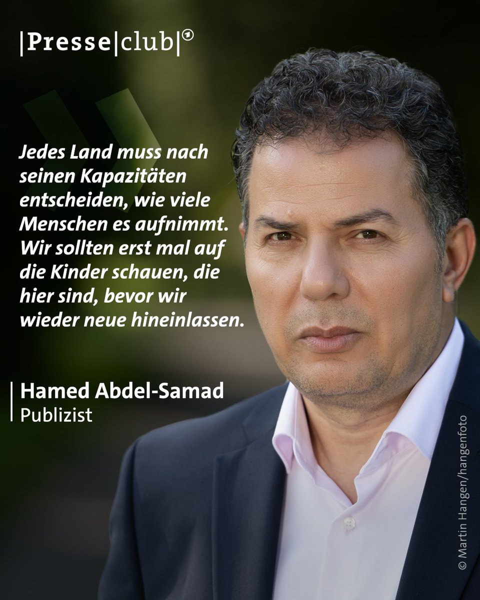 Gauck habe Recht gehabt, als er 2015 sagte: 'Unser Herz ist groß, unsere Aufnahmefähigkeit ist begrenzt', meint @hamed_samad. Die Probleme lösten sich nicht von selbst. Unsere Aufnahmekapazitäten seien erschöpft. Er fordert deshalb eine Obergrenze. #presseclub