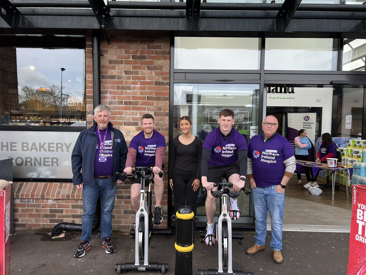 Great to be in Coalisland today!Thanks to Emma & team at Springisland for their great support for NI Hospice and NI Childrens Hospice fundraising Spinathon today organised by Anna and Sean from Clonoe.Great 1st long leg from John &Niall!! I am doing long distance bucket holding!!