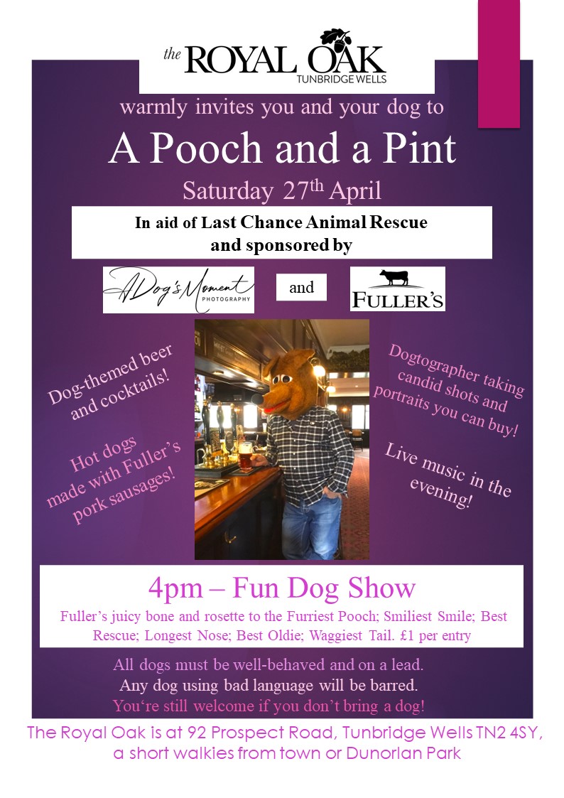 If you like dogs in pubs, and you live in #TunbridgeWells, then you're going to love the Pooch and a Pint event @TheRoyalOakTW ! 🐶☺️❤️
