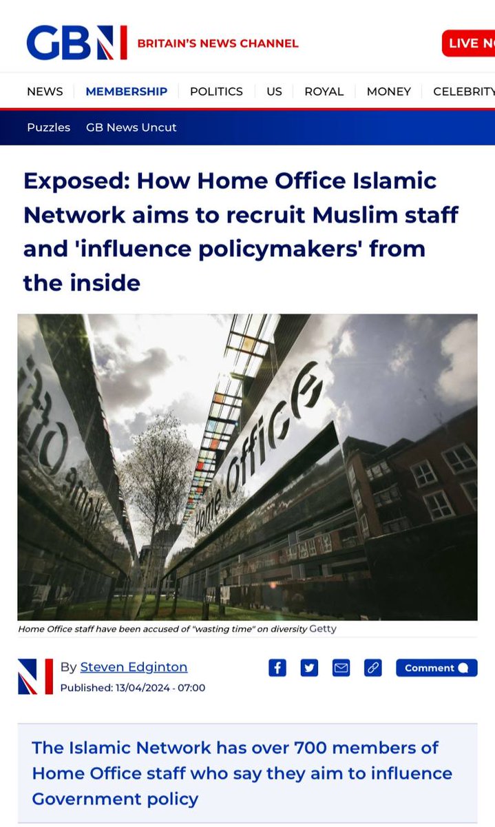 A Home Office Islamic Network aims to recruit Muslim staff and 'influence policymakers' to support 'Muslim needs', a GB News investigation reveals. 

Leaked documents show the group of over 700 civil servants say they aim to 'promote the recruitment, retention and progression of…