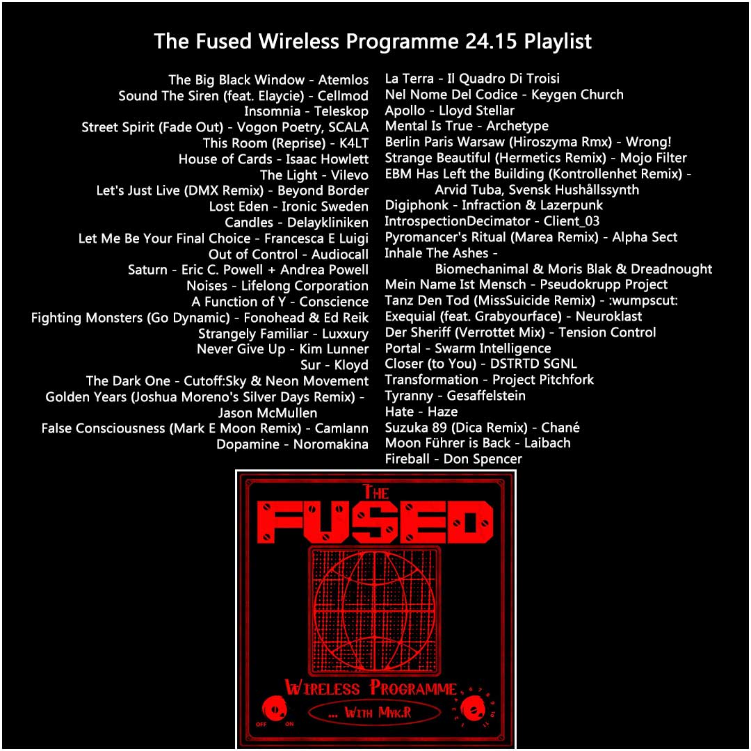 You can now hear The Fused Wireless Programme 24.15 Xtra! via fused.thenovalounge.com/valve/2023/09/…

@bigsatsumaradio @LDRwaves @wcblackpool #EBM #Industrial #Electropop #electronicmusic #avantgarde #onlineradio #mykr #submissions #newmusic #allaboutthemusic #mixlettes #mixcloud