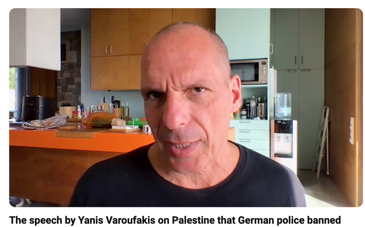 Yanis was due to deliver this speech to a Congress on Palestine in Berlin today. I was watching it online when the German police broke up the congress and stopped it from broadcasting. youtube.com/watch?v=9JXXBh…