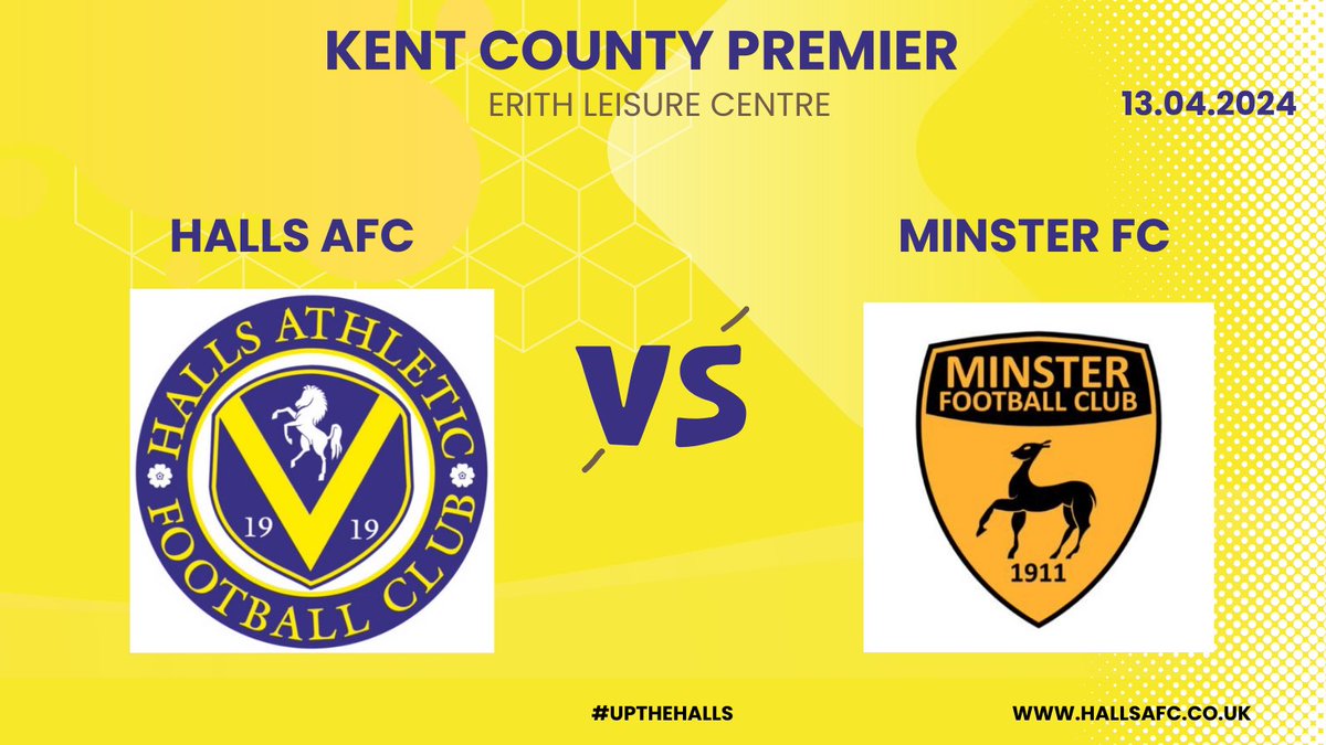 MATCH DAY 🆚 @MinsterFC1911 🏆Kent County Premier 📍Erith Leisure Centre ⏰ 2.45 KO 🎟️ £5 entry 📸 @KCFL1516 Prem Trophy 4.30pm 🏆 #UPTHEHALLS 💙💛