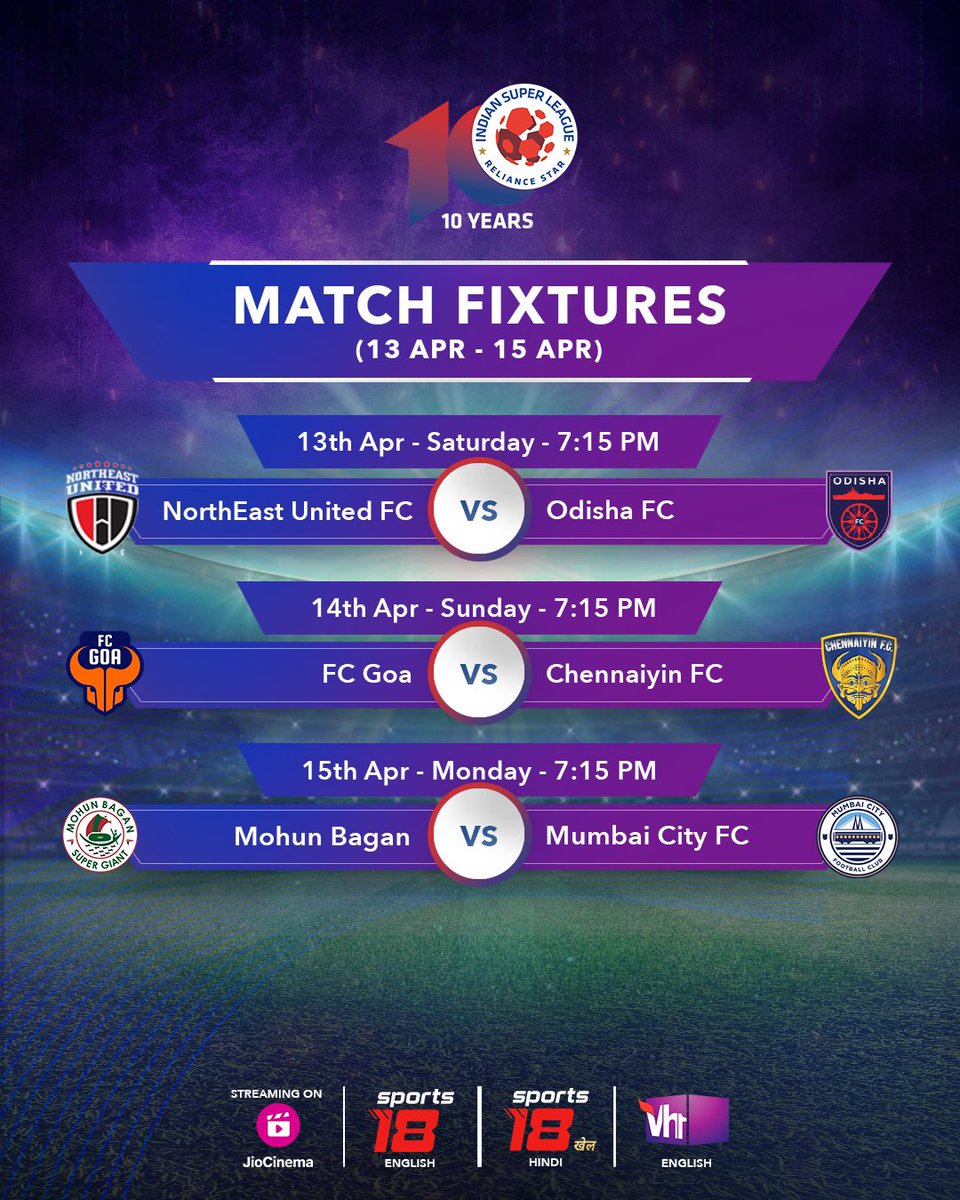 Top teams playing the #ISL, who’s team are you on?! 🔥 Stream the #ISLOnVh1 at 7:15pm onwards ⚽✨ #ISL10 #LetsFootball #ISLonJioCinema #ISLonSports18 #ISLonVh1