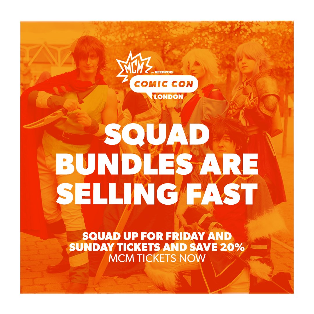 MCM London Squad Bundles are selling fast! 😱 Order priority tickets as a group of five for Friday or Sunday and save 20% by choosing the squad bundle! 👀 Buy MCM tickets: shorturl.at/dgtz3