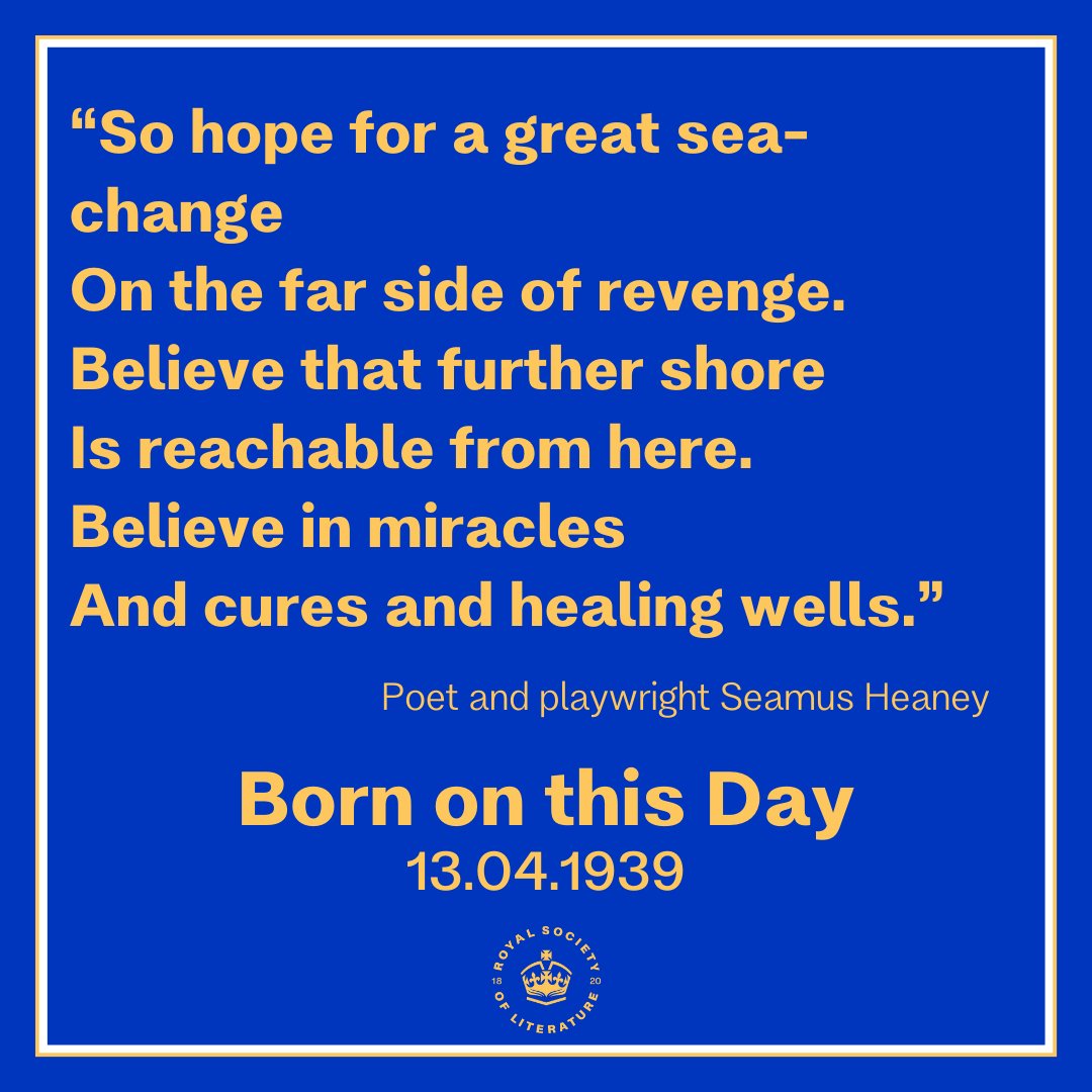 Poet, playwright, translator; RSL Fellow Seamus Heaney was #BornOnThisDay in 1939. Considered one of the most important 20th century poets, his work once made up 2/3 of all poetry collections sold in the UK. Listen to him discuss his life & work here⬇️ bit.ly/RSL_SH