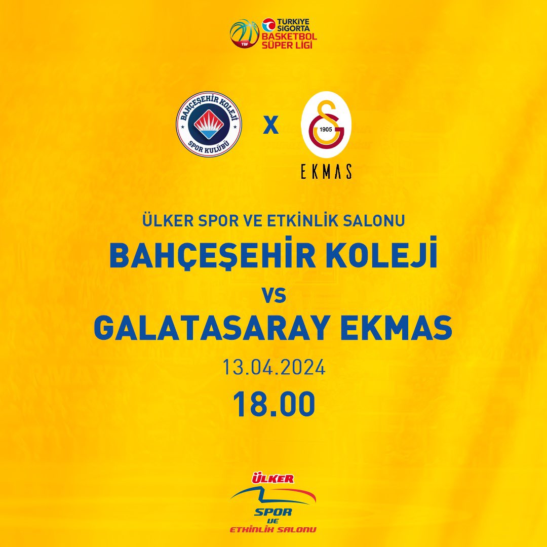 🏀Maç Günü! Türkiye Sigorta Basketbol Süper Ligi 27. Hafta maçında Bahçeşehir Koleji, Galatasaray Ekmas’ı konuk ediyor.