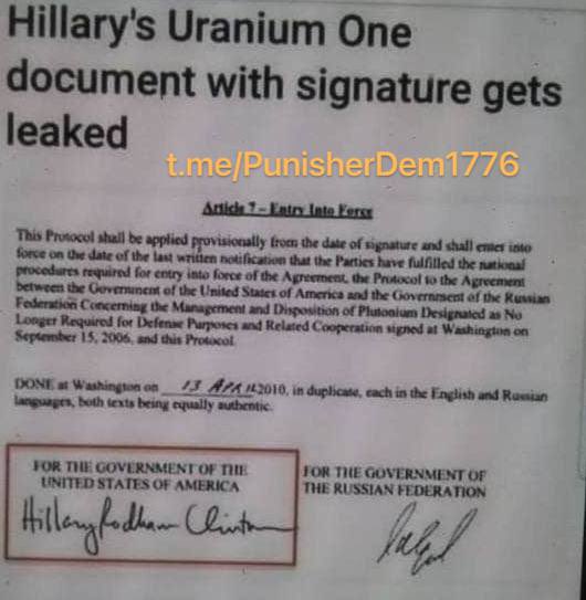 Hilary Rodham Clinton Leaked Uranium One Document

HRC Signing Off with Russian Federation

Stringer Link:
Hilary's 'Golden Ticket' Keys to 

Courtesy of Unafraid