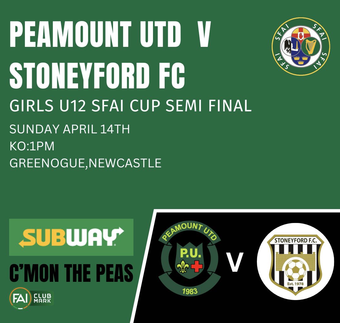 Best of luck to our U12s girls side who take on @StoneyfordUFC in the semi final of the @SFAIreland Cup tomorrow! It is already a fantastic achievement for the girls to get this far! Kick off is set for 1pm and all support is welcome! Best of luck girls!🤝🟢⚫️