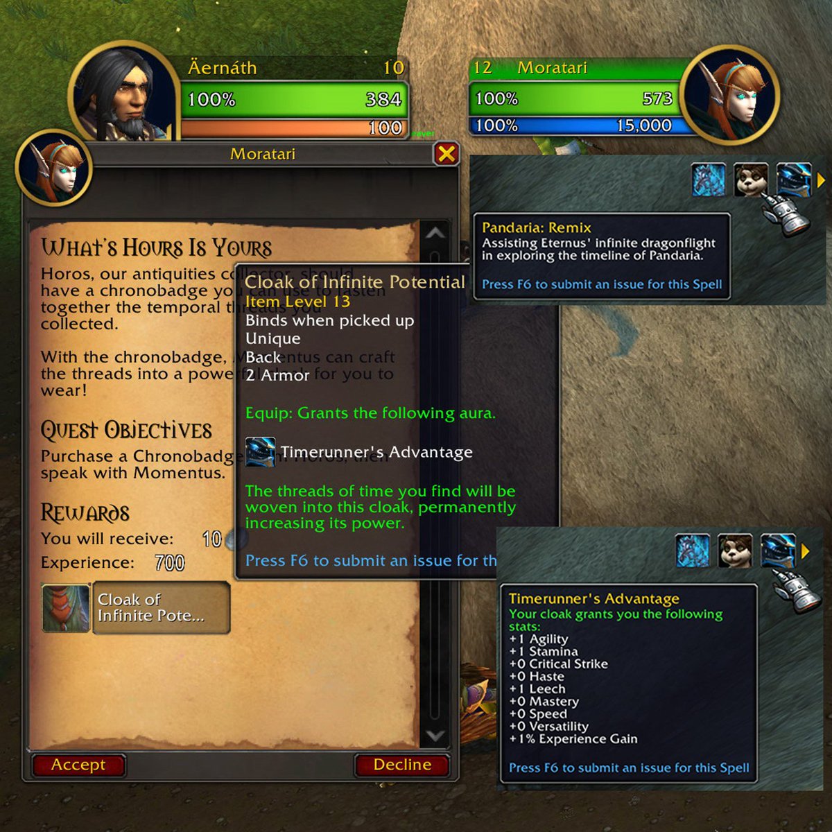 Aernath's tweet photo. @Warcraft The "Borrowed Power" Item
One wonders, instead of this couldn't we had a different slot, or a different mechanic and use this for bringing back Wrathion Cloak questline, which was a huge part of the Pandaria Lore?
#WorldOfWarcraft 10.2.7 #PTR
#MistsOfPandaria #Timerunning https://t.co/Qt5QsLqchV