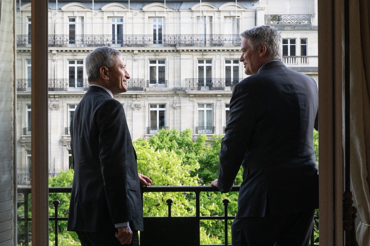 Glad to meet my good friend @MathiasCormann , Secretary-General of the Organisation for Economic Cooperation and Development in Paris. Have known him since he was Finance Minister of Australia. Time flies - the last time we met in 2021, he was just about to take on his current…