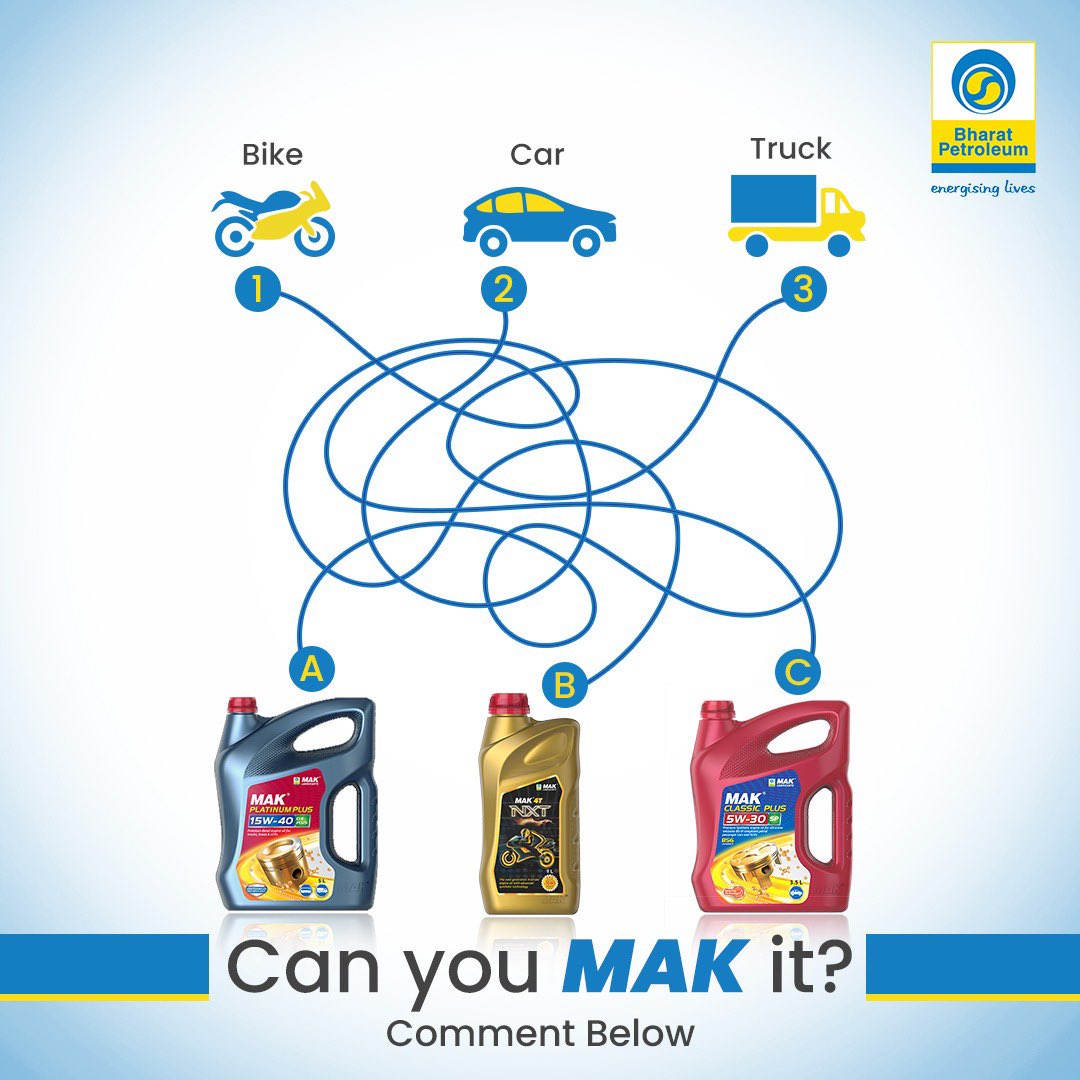 Can you MAK it? How well do you know your MAK Lubricants? Show us by matching the right MAK lubricants to the right vehicles. Comment your guesses below. #BPCL #Contest #MAK