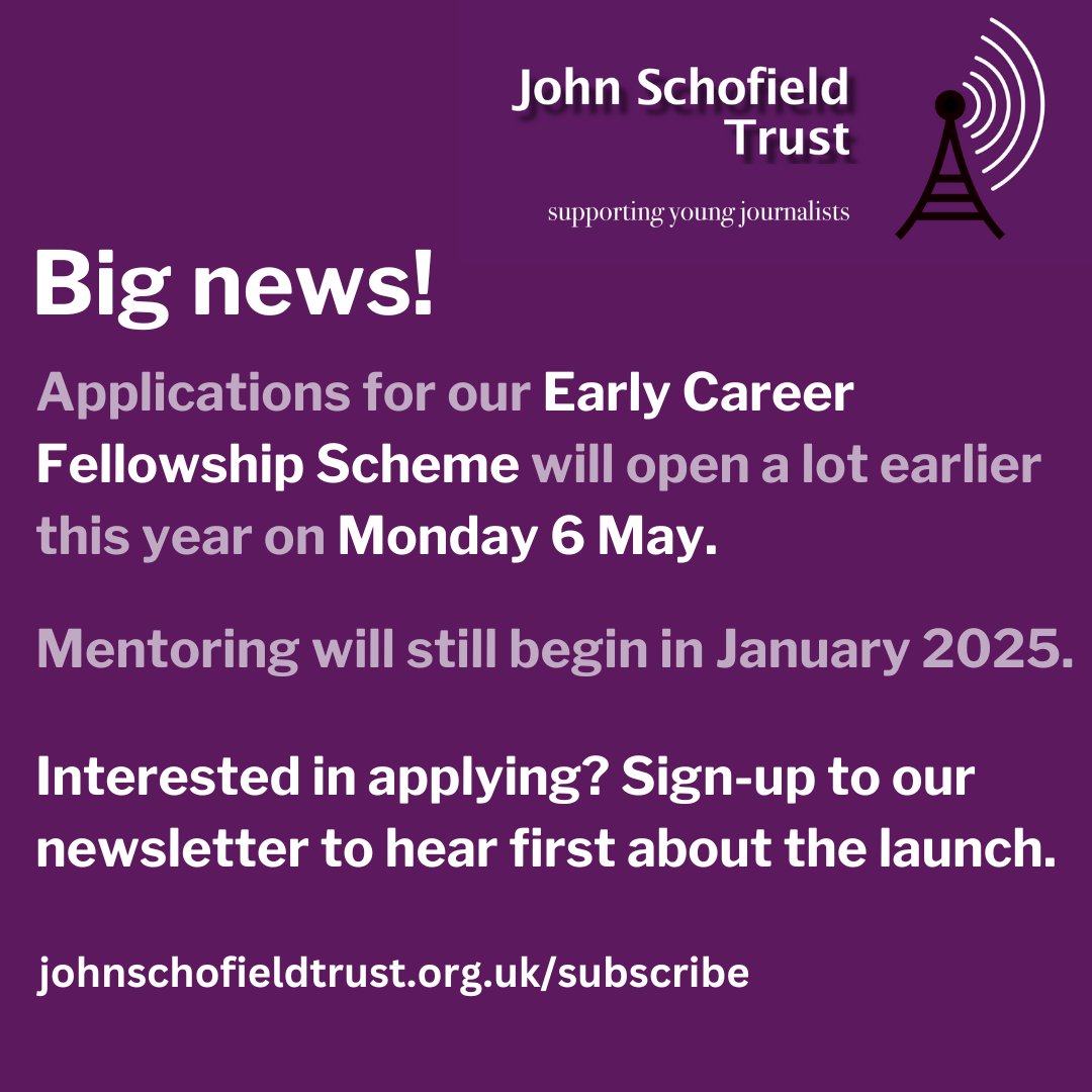 The @JSchofieldTrust has news! Applications for our Early Career Fellowship Scheme opens earlier this year, on 6 May. Are you interested in applying or know someone who is? Sign-up to be 1st to know about the launch: johnschofieldtrust.org.uk/subscribe/
