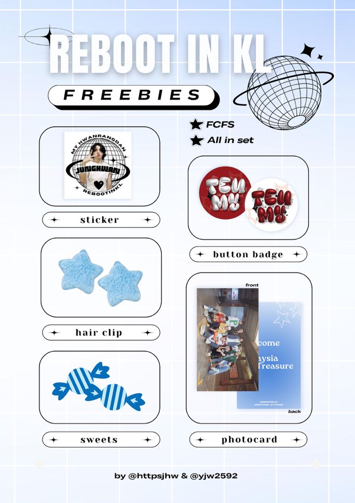 𖤐◞ #𝐑𝐄𝐁𝐎𝐎𝐓𝐢𝐧𝐊𝐋 𝐟𝐫𝐞𝐞𝐛𝐢𝐞𝐬 𐙚 ˚◞ TEU-HI ~ me & @yjw2592 will distribute these freebies. Come n claim! ✧ FCFS ✧ like & rt this post ✧ Open for trade only 5/set 📍 Axiata Arena 🗓️ 22/6 follow us for more update <3 #TREASUREinKL #REBOOT_IN_KUALALUMPUR