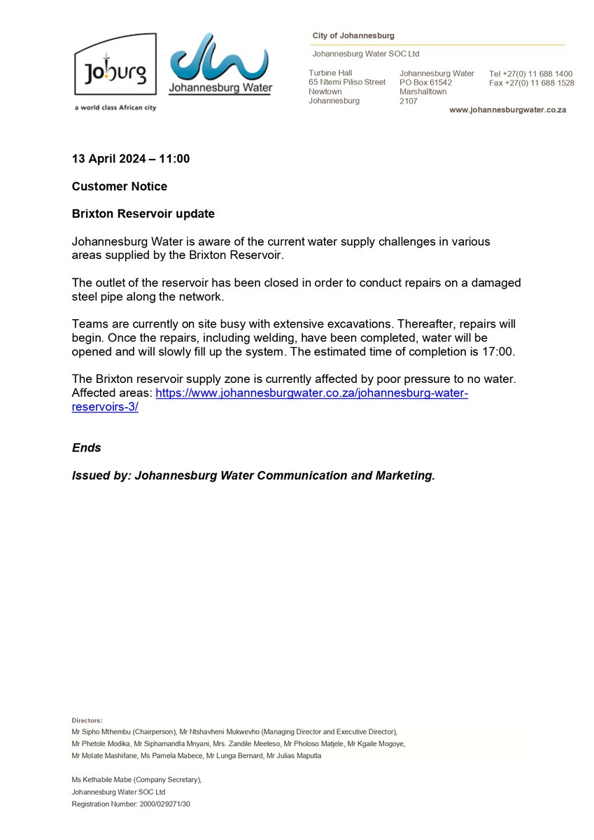 Johannesburg Water tweet media