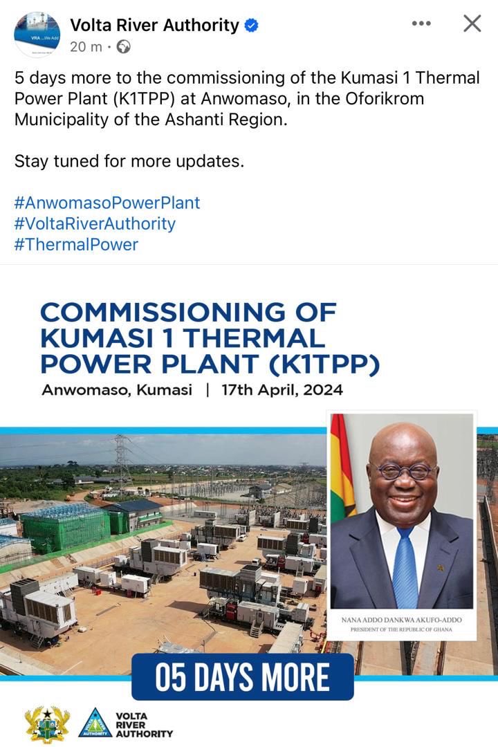 It is needless to RE-COMMISSION something that already exist. Prez Mahama already bought this plant for the people of Ghana. Am happy it is relocated to Asanteman to improve power generation there. But there is no need to do another commissioning just because of the RELOCATION.