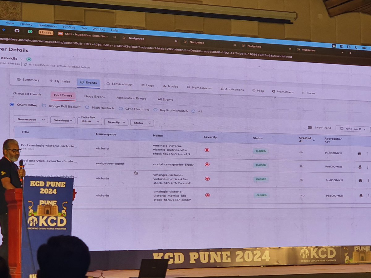 Nudgebee dashboard that groups error say *OOM Errors* 

AI feature to understand the error

Troubleshooting made easy with Service map

#cncf #k8s #kubernetes #kcdpune <a href="/KcdPune/">Kubernetes Community Day Pune</a>